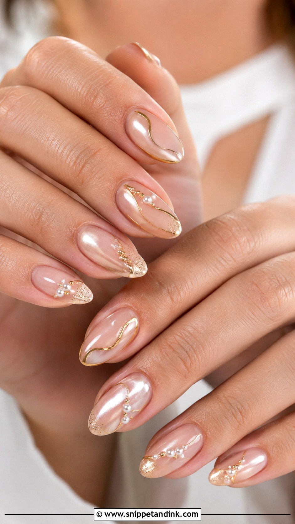 Gold And Pearl Bridal Nails - Snippet and Ink - 20 Pearl Bridal Nails