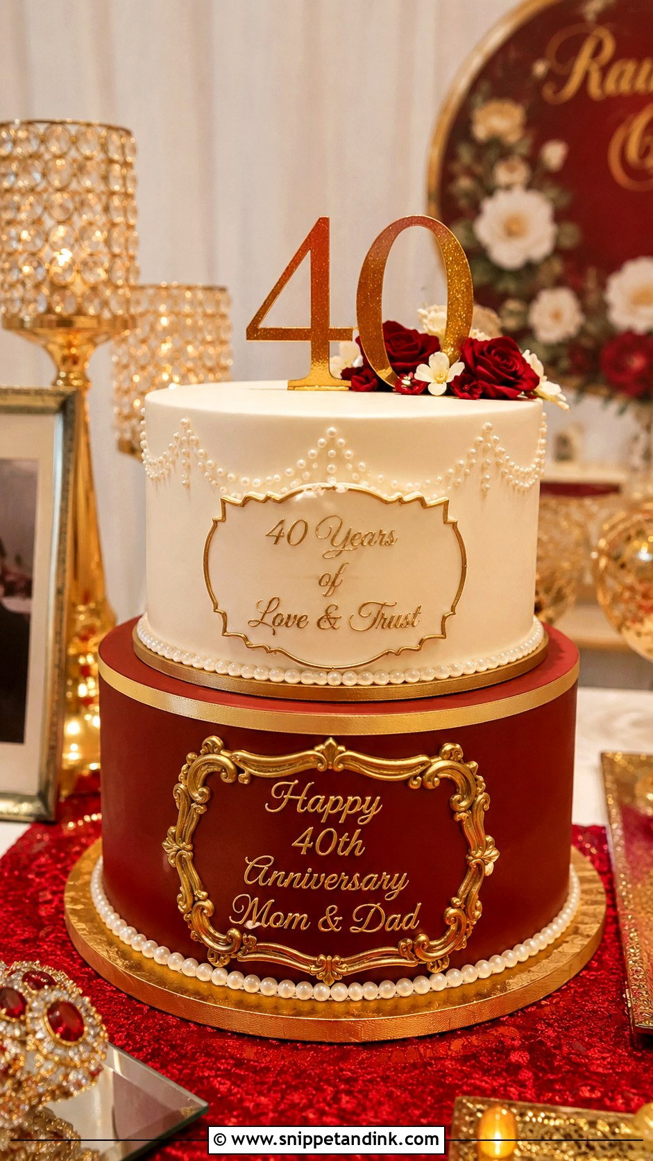 Gold And Red 40th Anniversary Cake - Snippet and Ink - 20 40th Anniversary Cake for Parents