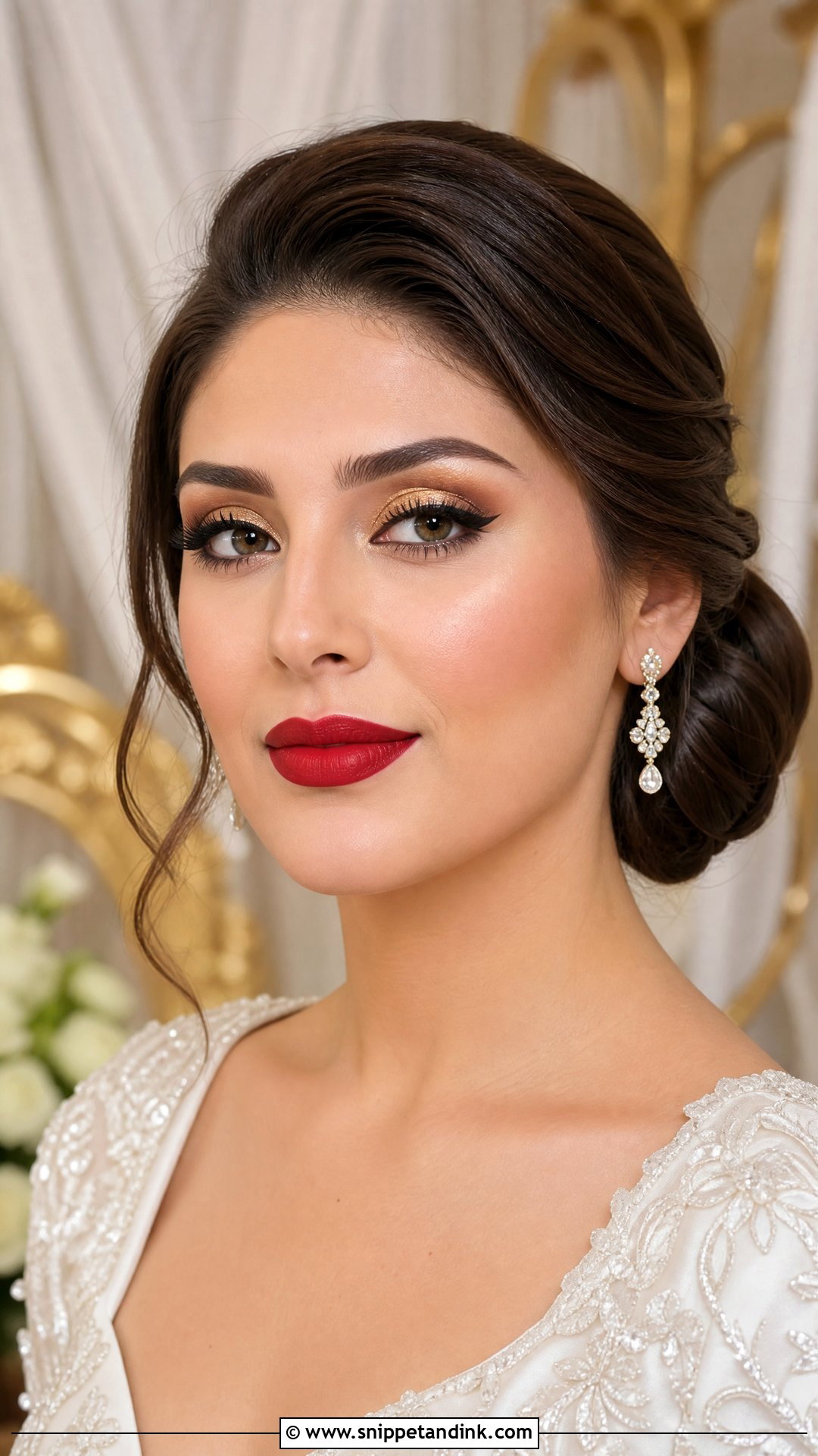 Gold And Red Lip Wedding Makeup - Snippet and Ink - 20 Golden Wedding Makeup Ideas