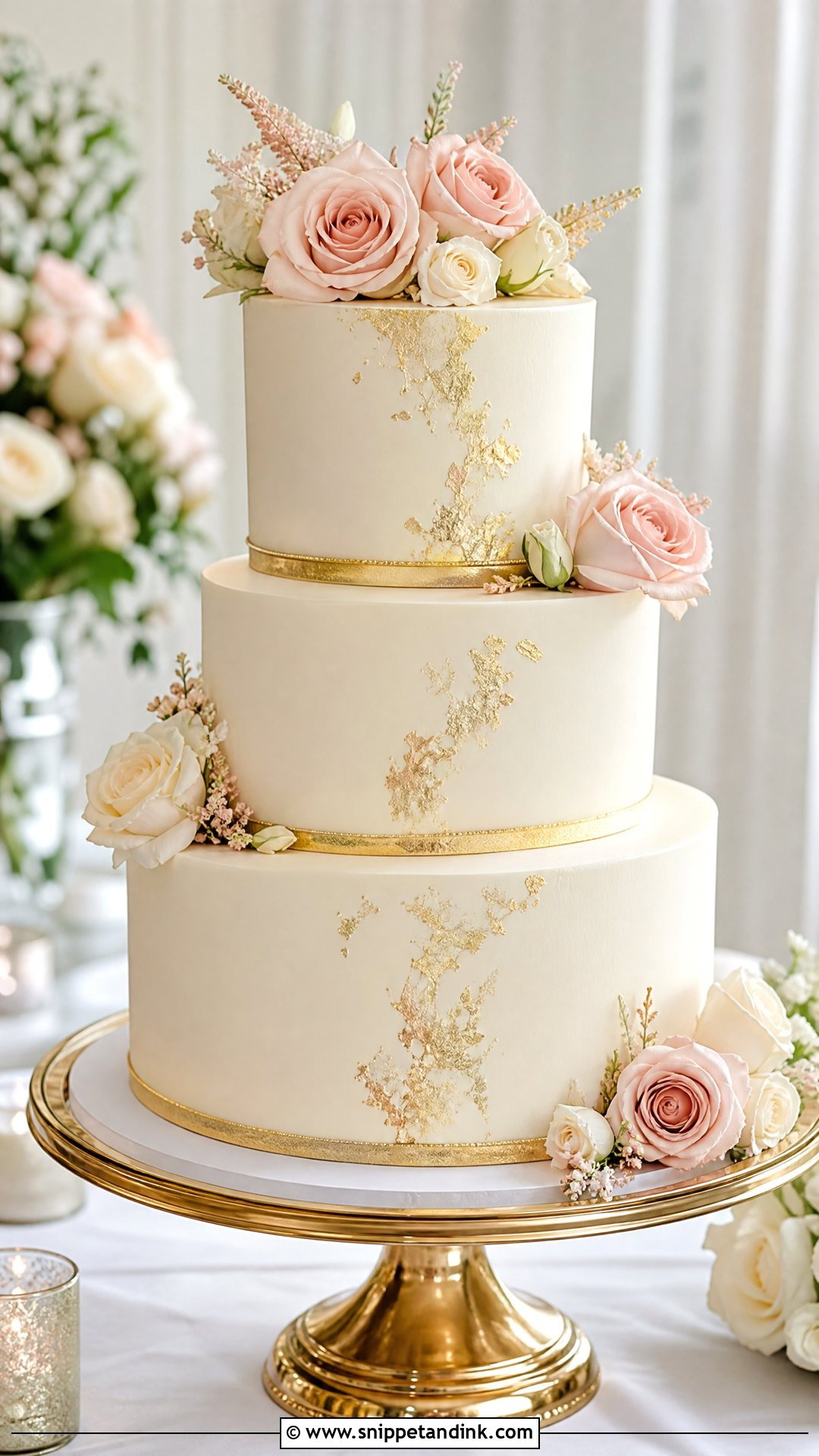 Gold And Rose Wedding Cake - Snippet and Ink - 20 Roses Cake Design Ideas for Wedding