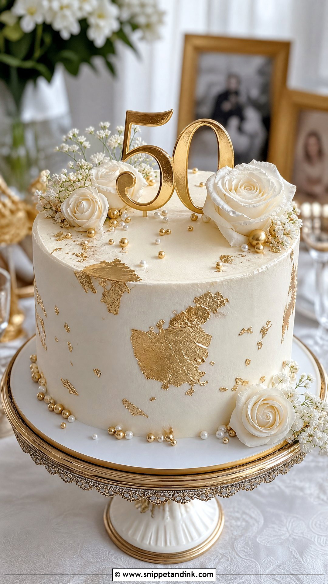 Gold And White 50th Anniversary Cake - Snippet and Ink - 30 50th Anniversary Cakes