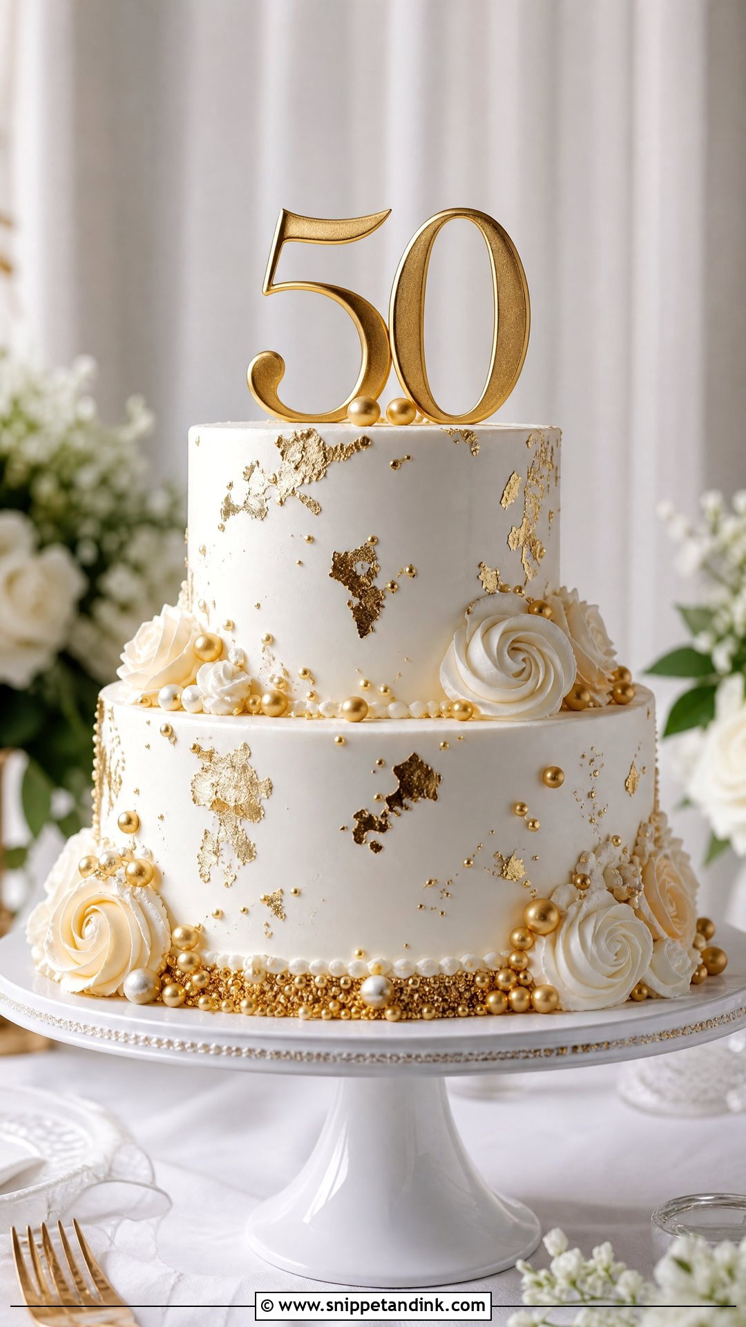 Gold And White 50th Anniversary Cake - Snippet and Ink - 25 50th Wedding Anniversary Cakes