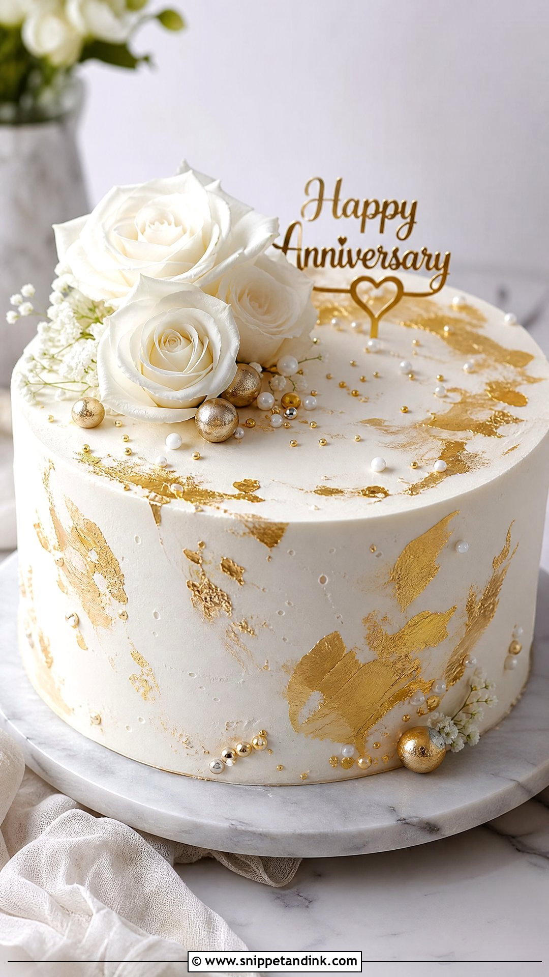 Gold And White Anniversary Cake - Snippet and Ink - 35 Anniversary Cake Ideas
