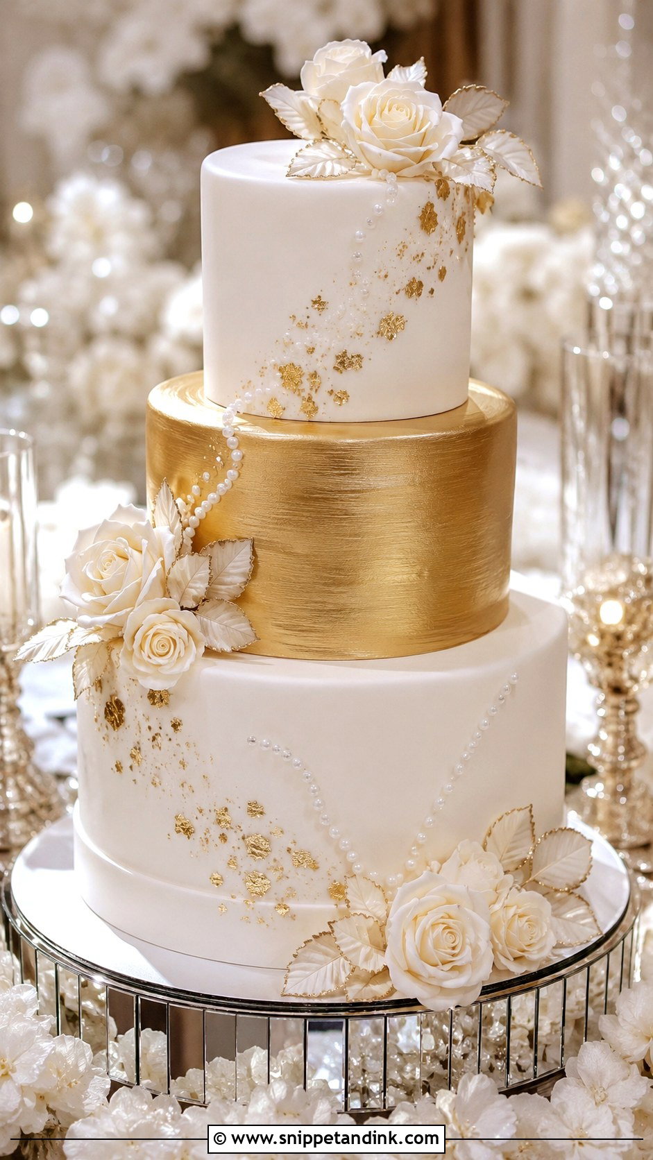 Gold And White Two Tone Wedding Cake - Snippet and Ink - 20 Two Tone Wedding Cake Ideas