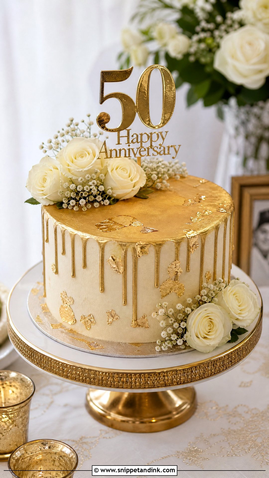 Gold Anniversary Cake - Snippet and Ink - 30 Marriage Anniversary Cake Design Ideas