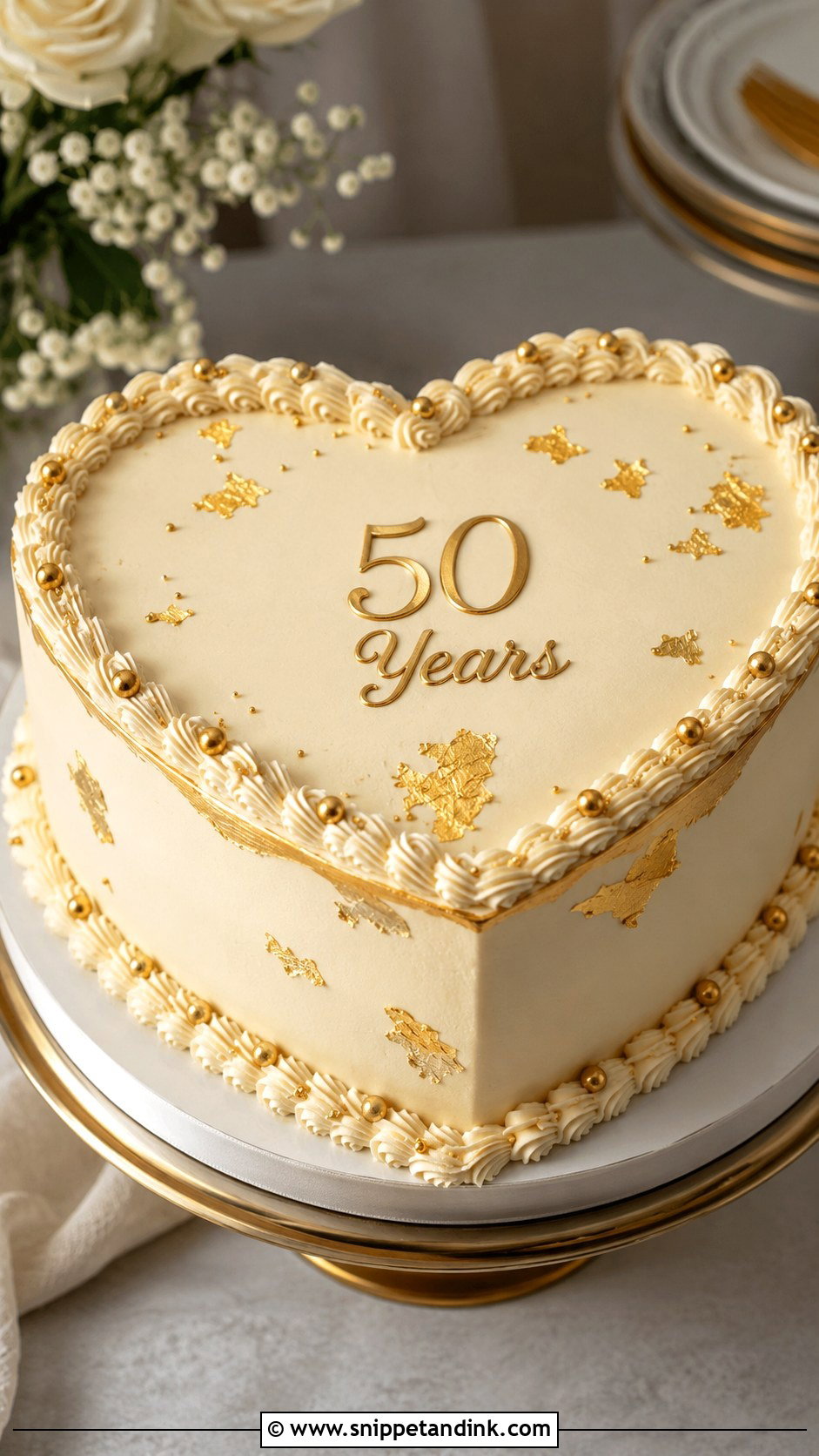 Gold Anniversary Heart Cake - Snippet and Ink - 20 Anniversary Heart Cake Ideas