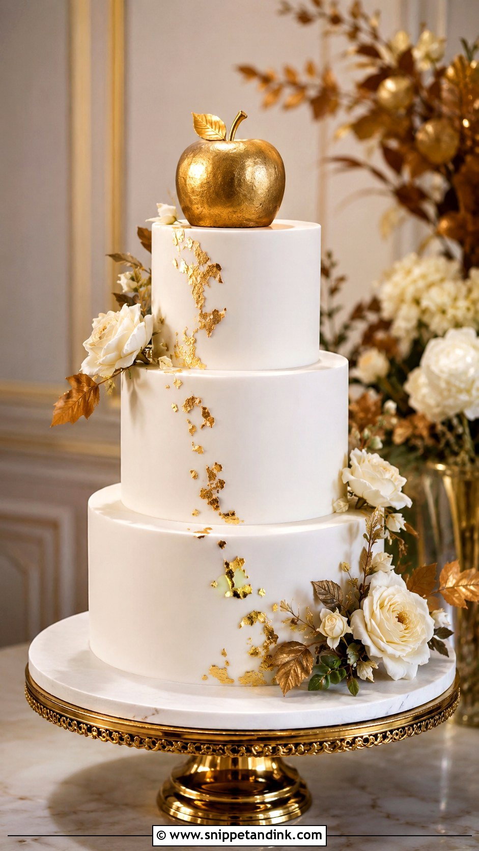 Gold Apple Wedding Cake - Snippet and Ink - 20 Apple Wedding Cake Ideas