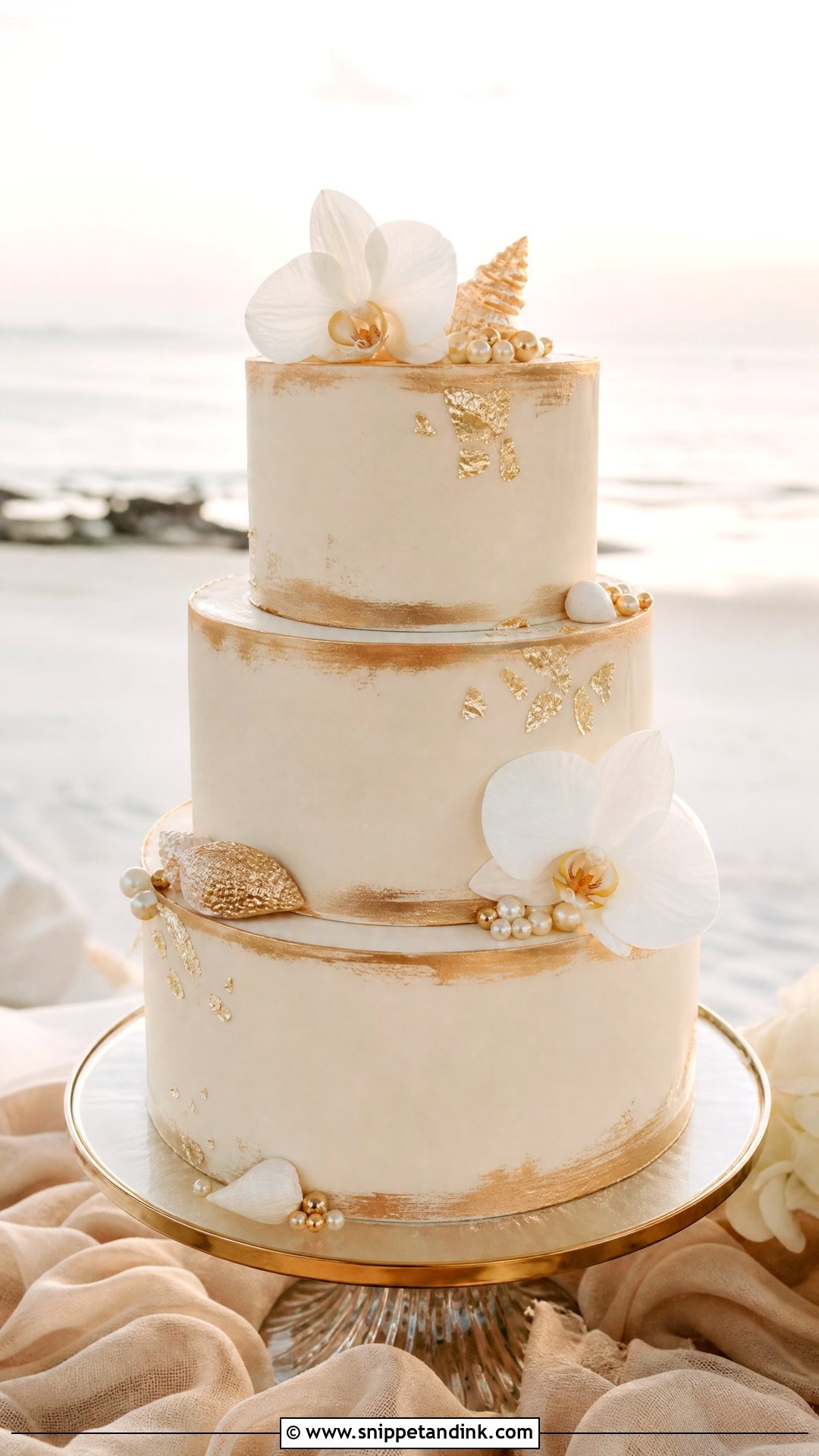 Gold Beach Wedding Cake - Snippet and Ink - 30 Beach Cake Ideas for Wedding