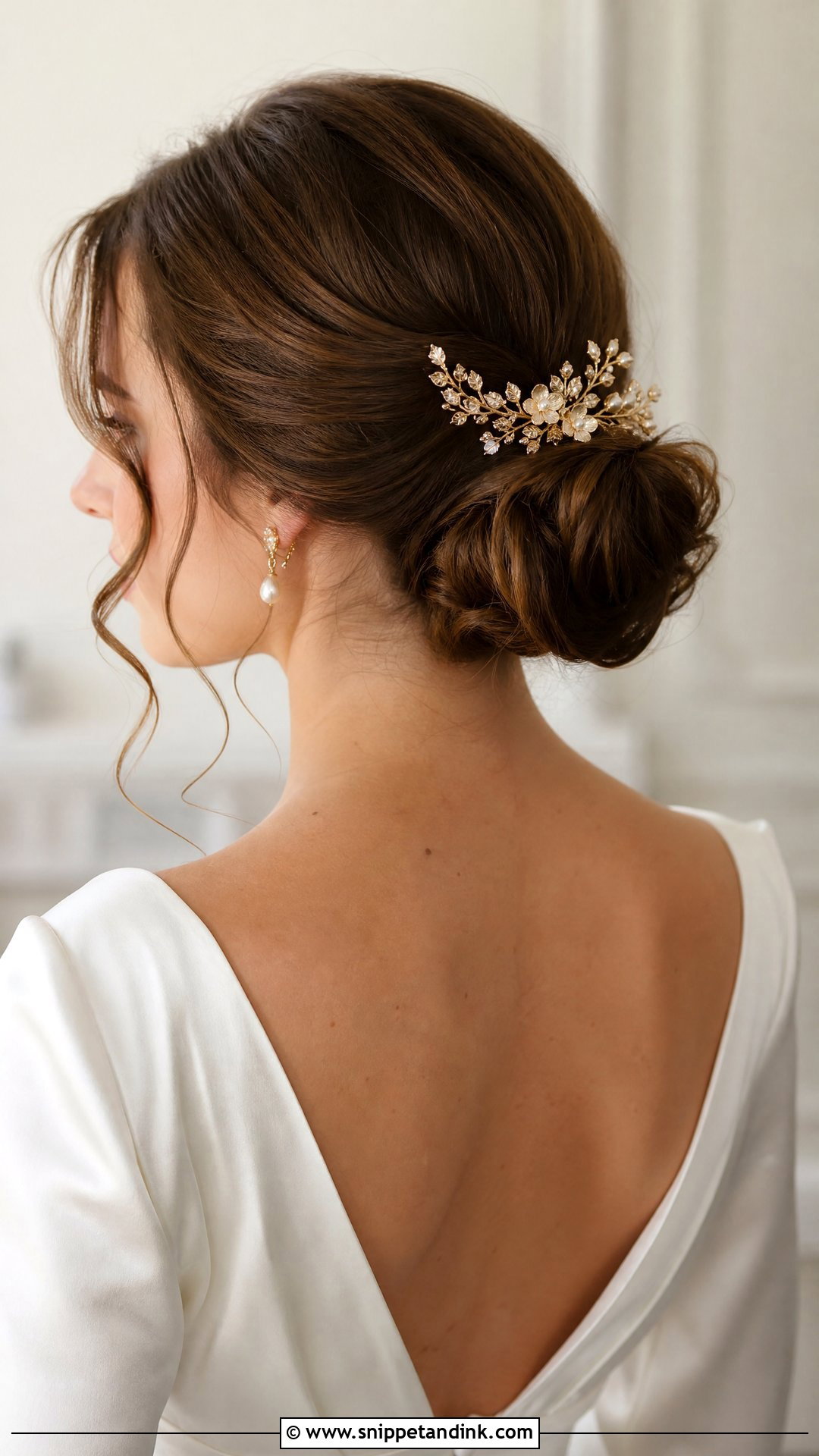 Gold Bridal Comb With Low Bun - Snippet and Ink - 15 Gold Hair Accessories Wedding Ideas