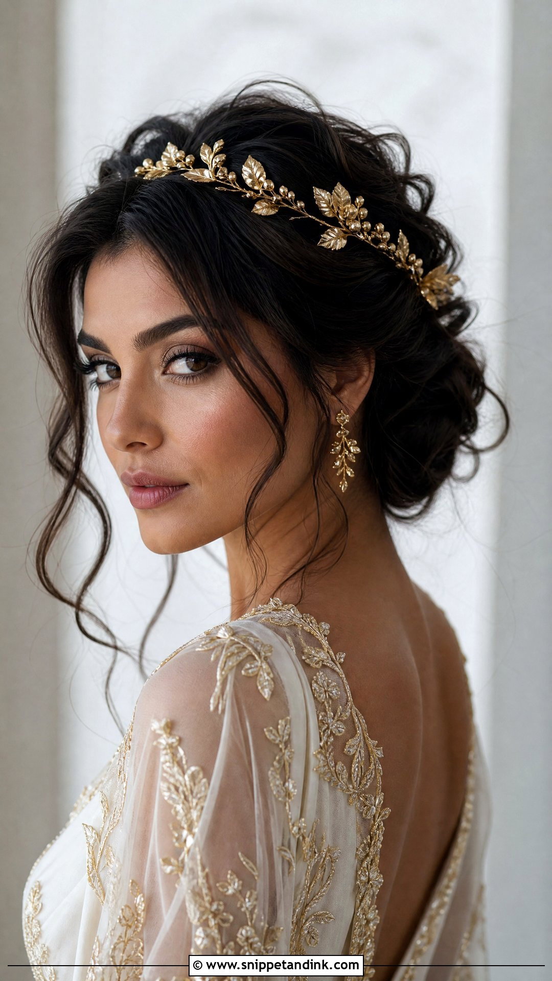 Gold Bridal Hair Band With Textured Updo - Snippet and Ink - 15 Bridal Hair Bands