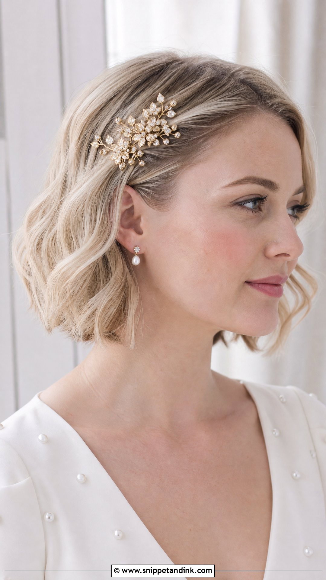 Gold Bridal Hair Piece With Short Hair - Snippet and Ink - 15 Gold Wedding Hair Piece Ideas