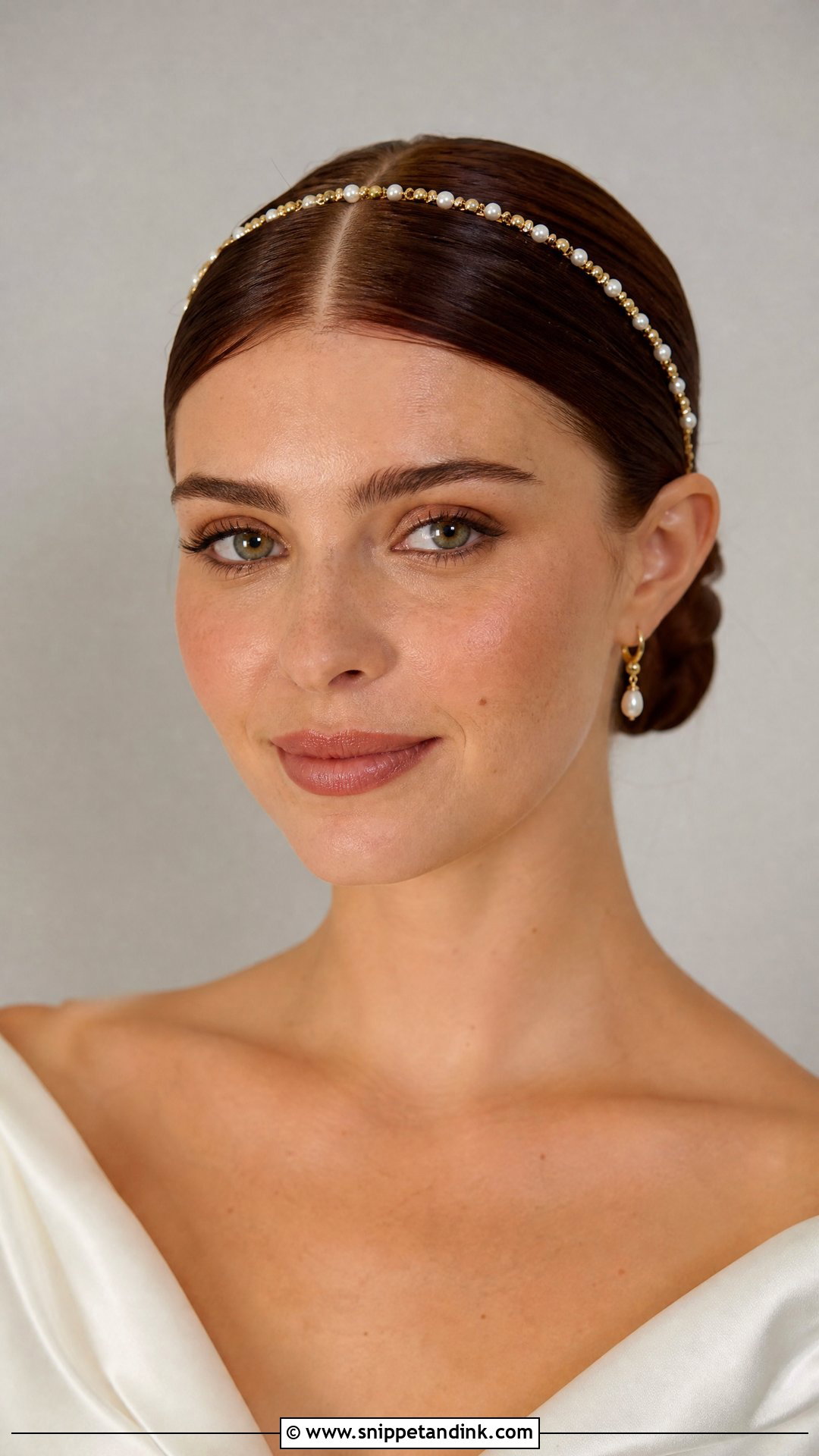 Gold Bridal Headband With Sleek Bun - Snippet and Ink - 15 Gold Wedding Hair Piece Ideas