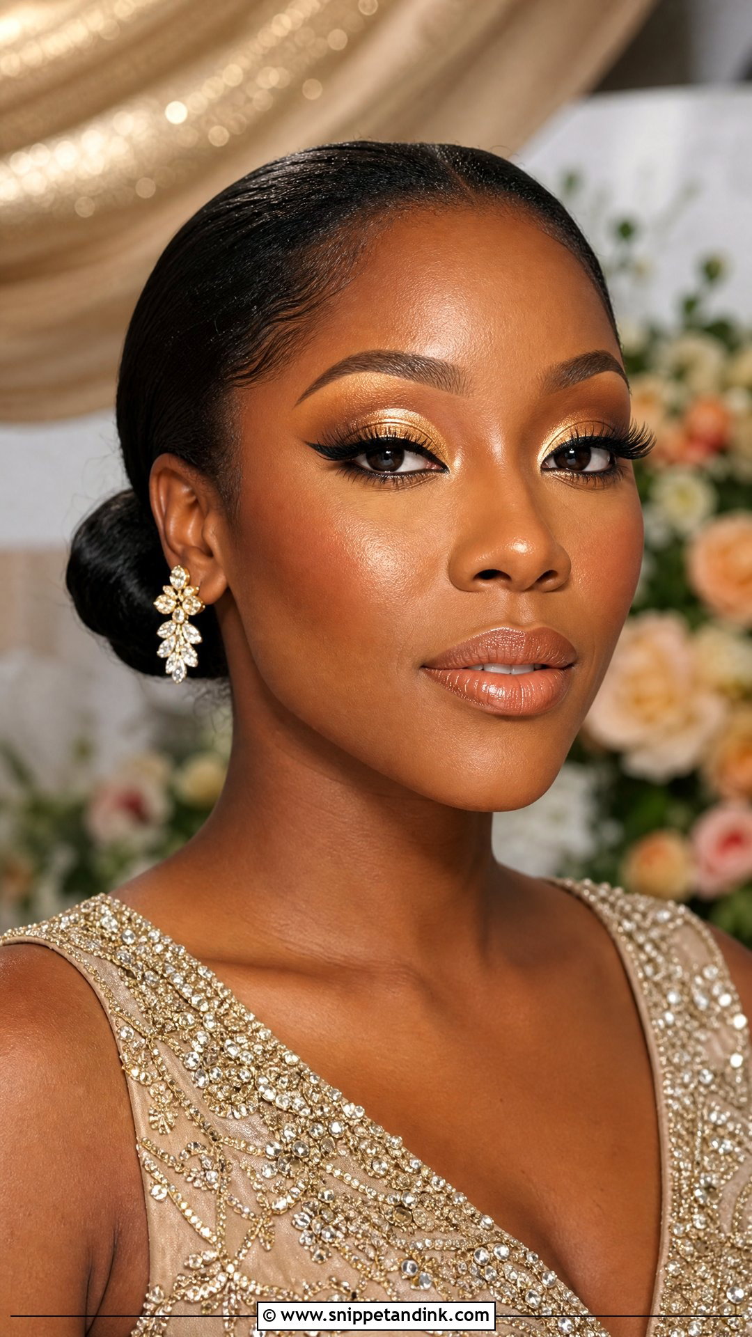 Gold Bridal Makeup With Winged Eyeliner - Snippet and Ink - 20 Bridal Makeup Winged Eyeliner Ideas