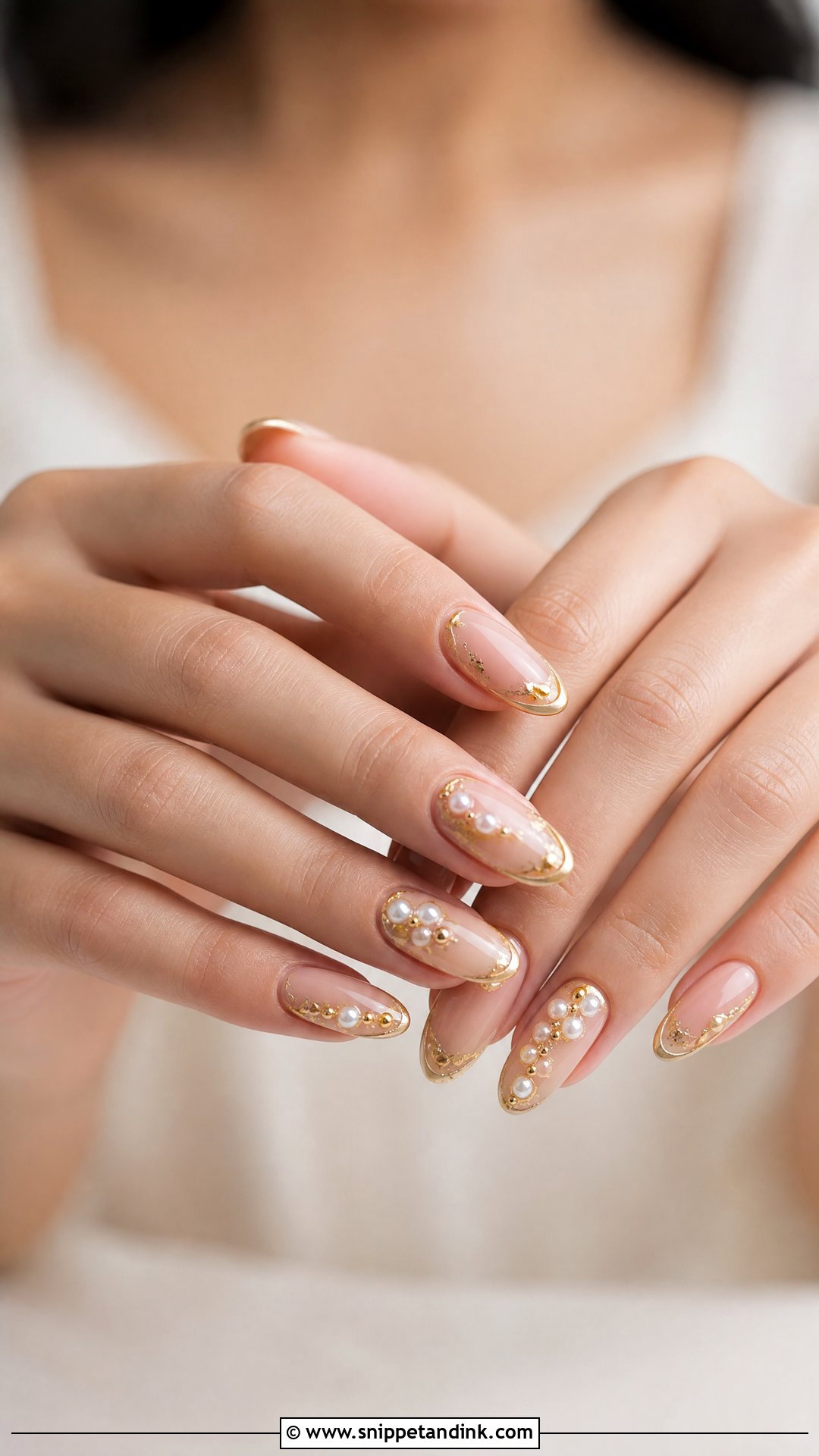 Gold Bridal Nails With Pearls - Snippet and Ink - 25 Bridal Nails with Pearls