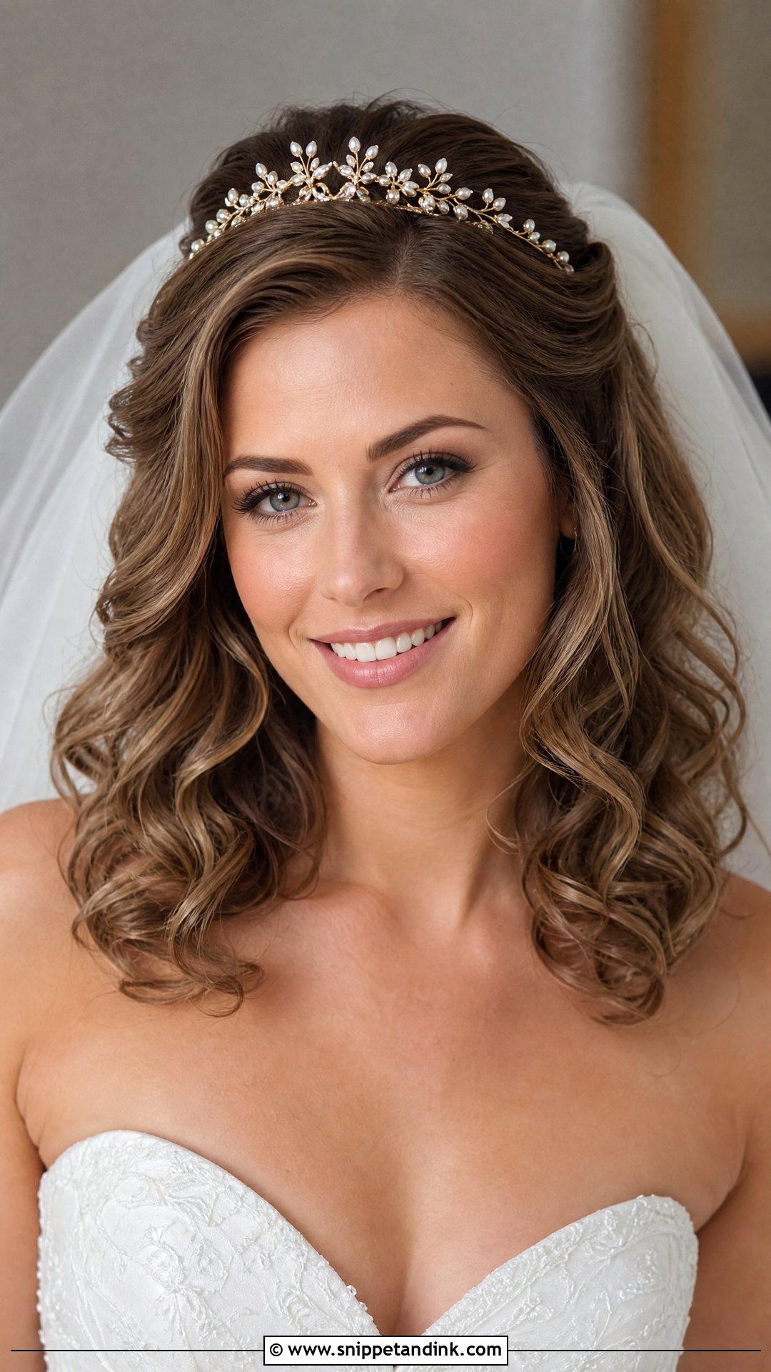 Gold Bridal Tiara With Soft Curls - Snippet and Ink - 15 Gold Wedding Hair Piece Ideas