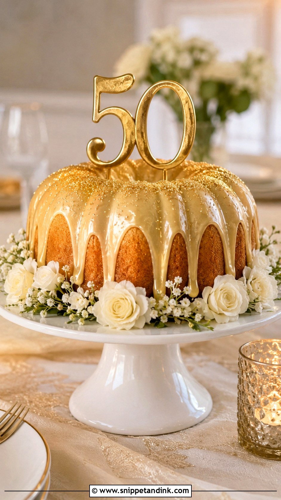 Gold Bundt 50th Wedding Anniversary Cake - Snippet and Ink - 20 Gold 50th Wedding Anniversary Cakes