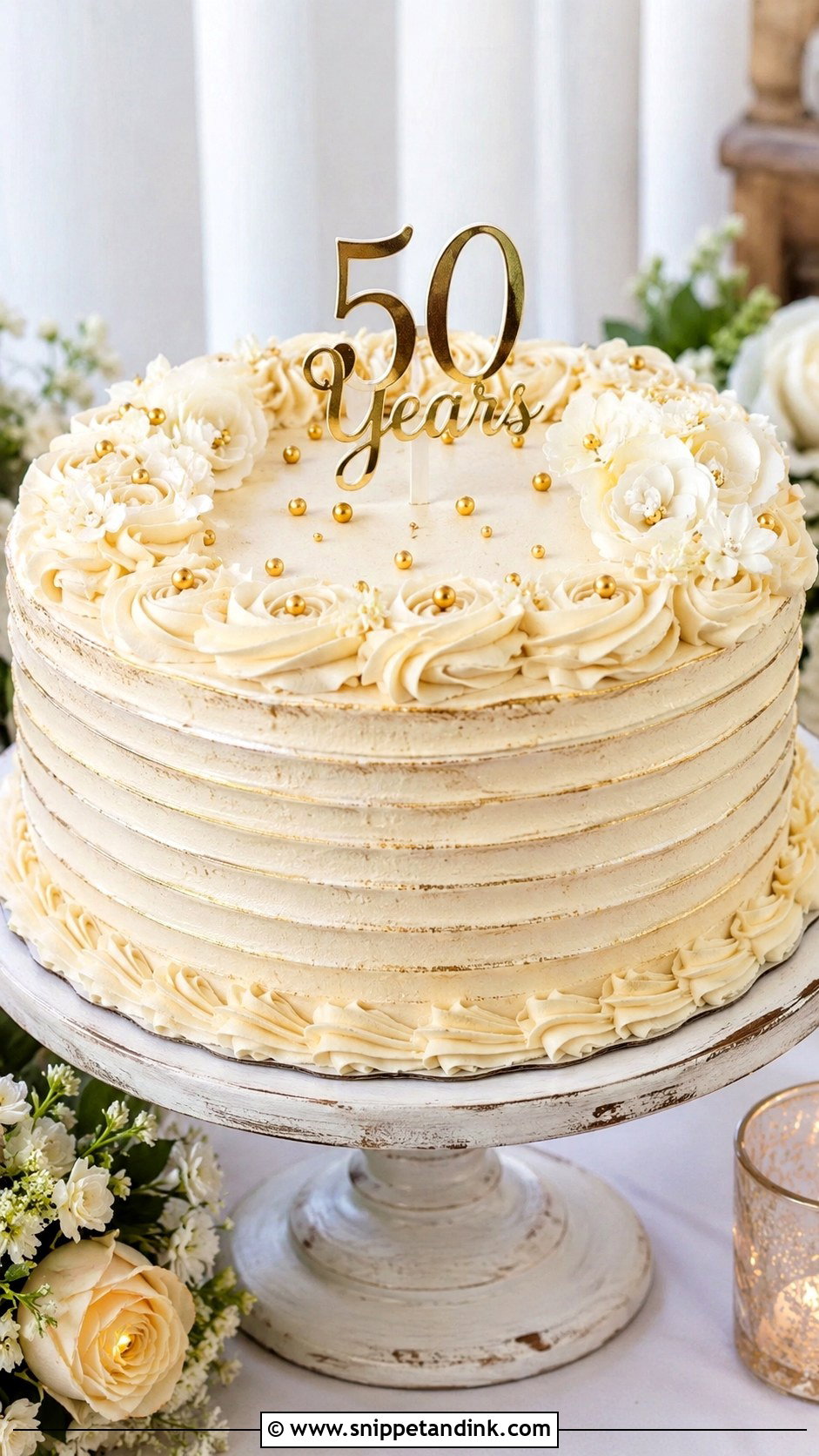 Gold Buttercream 50th Wedding Anniversary Cake - Snippet and Ink - 20 Gold 50th Wedding Anniversary Cakes