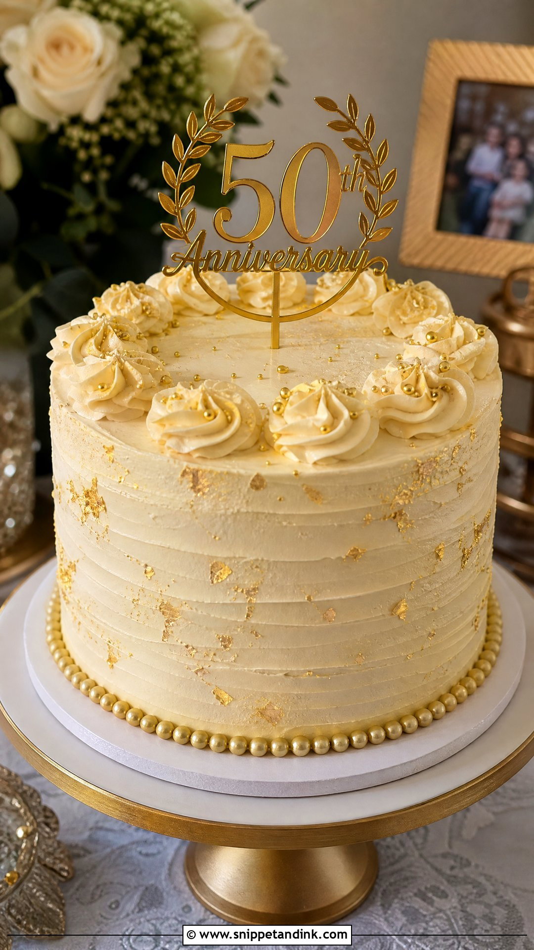 Gold Buttercream Anniversary Cake - Snippet and Ink - 25 Golden Wedding Anniversary Cake Ideas