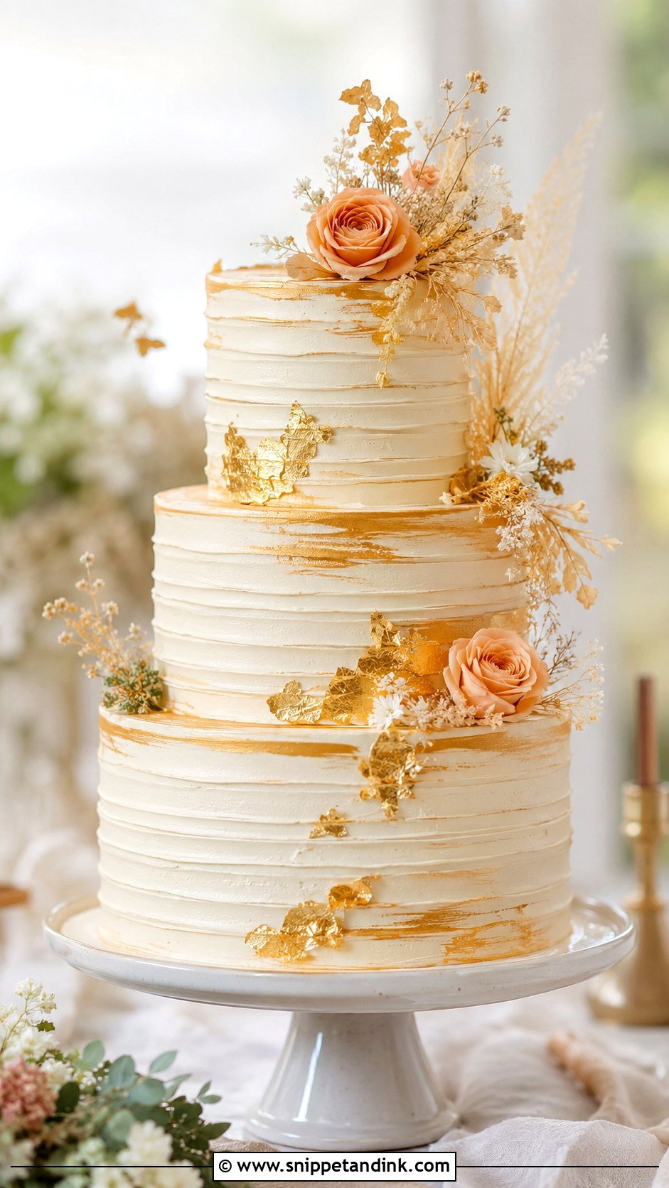Gold Buttercream Wedding Cake - Snippet and Ink - 20 Gold Themed Cake Ideas for Wedding