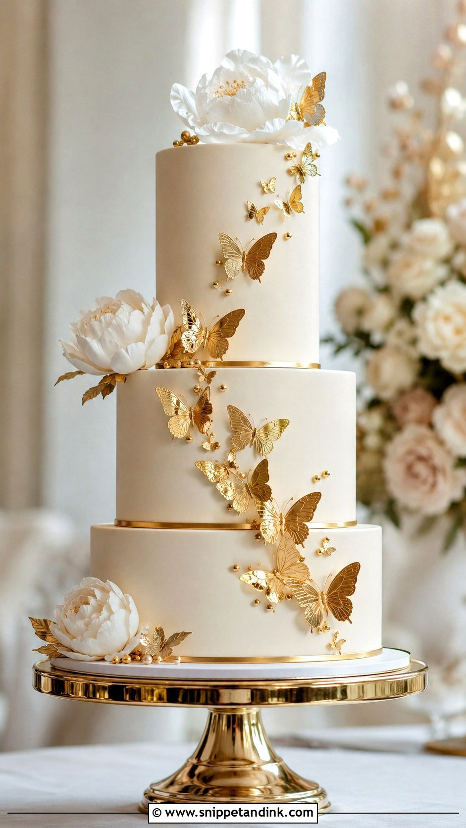 Gold Butterfly 3 Tier Wedding Cake - Snippet and Ink - 20 3 Tier Butterfly Cake Ideas for Wedding