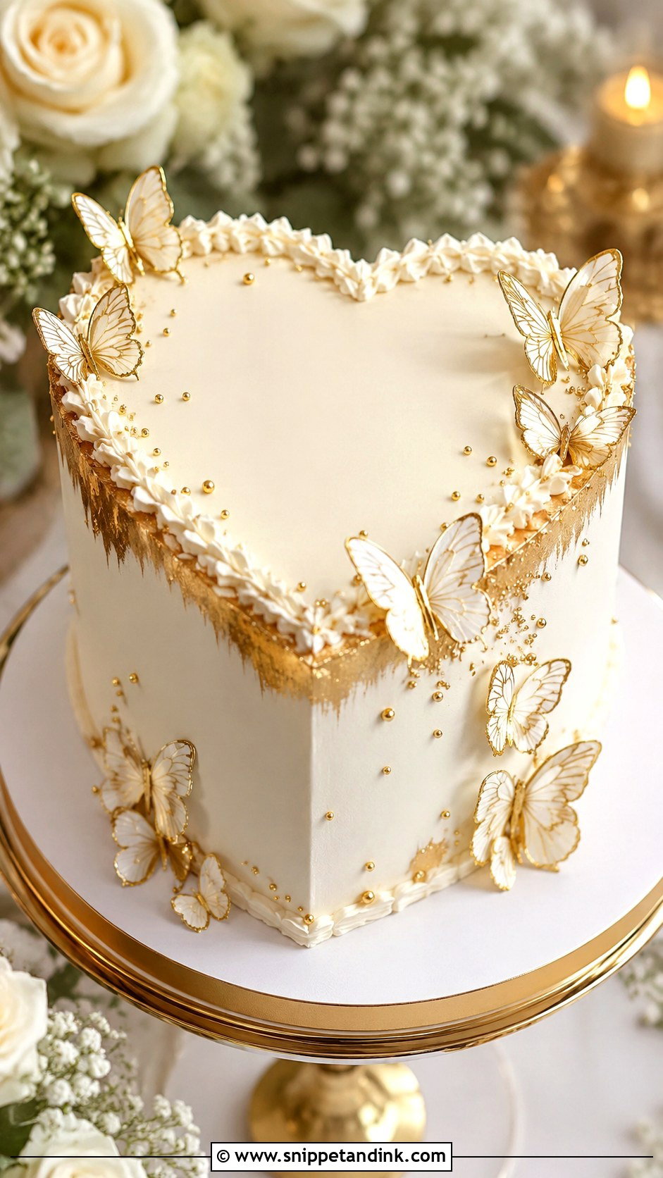 Gold Butterfly Heart Wedding Cake - Snippet and Ink - 20 Butterfly Heart Cake Ideas for Wedding
