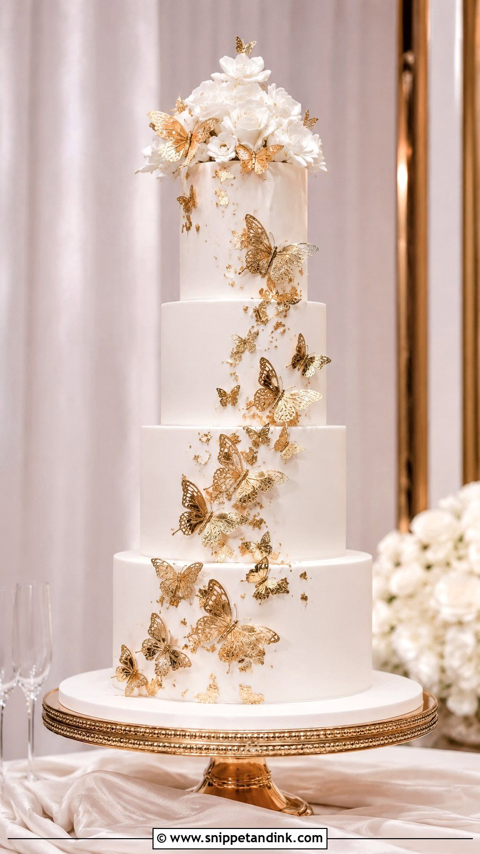 Gold Butterfly Wedding Cake - Snippet and Ink - 20 Cake Ideas with Butterfly Decorations for Wedding