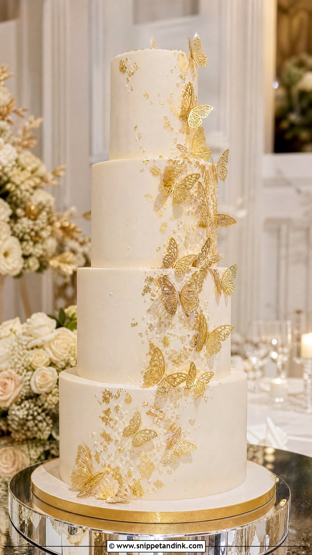 Gold Butterfly Wedding Cake - Snippet and Ink - 25 Butterfly Cake Design Ideas for Wedding