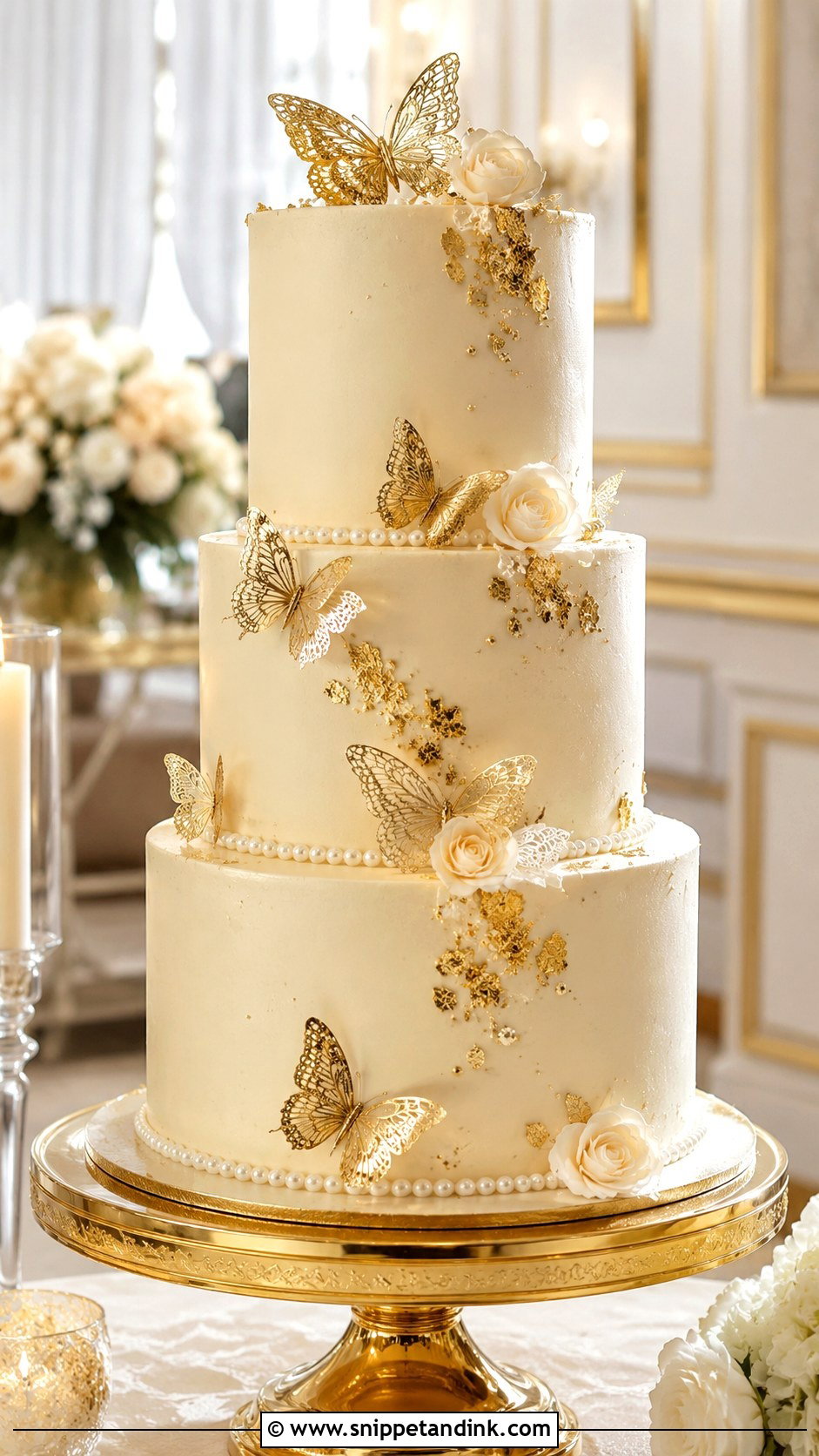 Gold Butterfly Wedding Cake - Snippet and Ink - 20 Butterfly Cake Ideas for Wedding