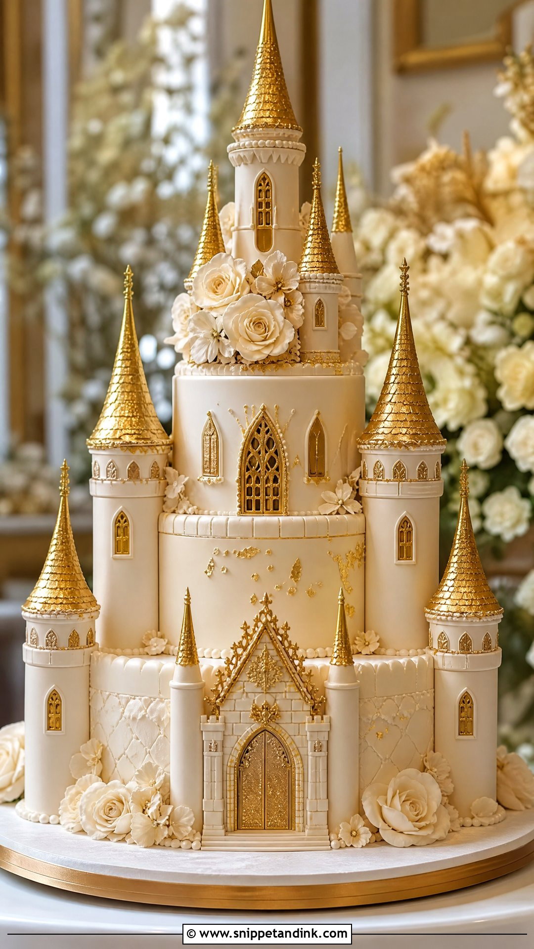 Gold Castle Wedding Cake - Snippet and Ink - 25 Castle Theme Cake Ideas for Wedding