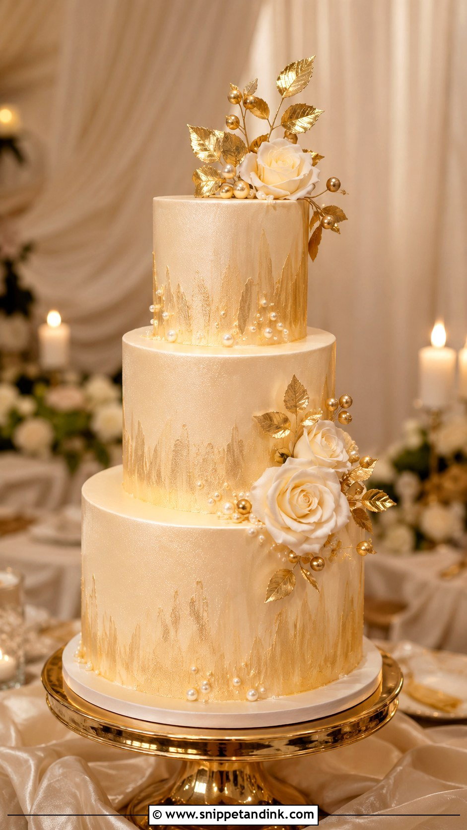 Gold Champagne Wedding Cake - Snippet and Ink - 20 Gold Themed Cake Ideas for Wedding