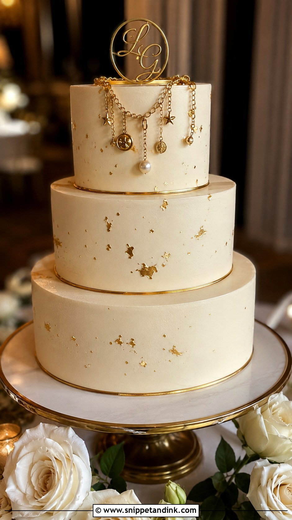 Gold Charm Wedding Cake - Snippet and Ink - 20 Charm Cake Ideas for Wedding