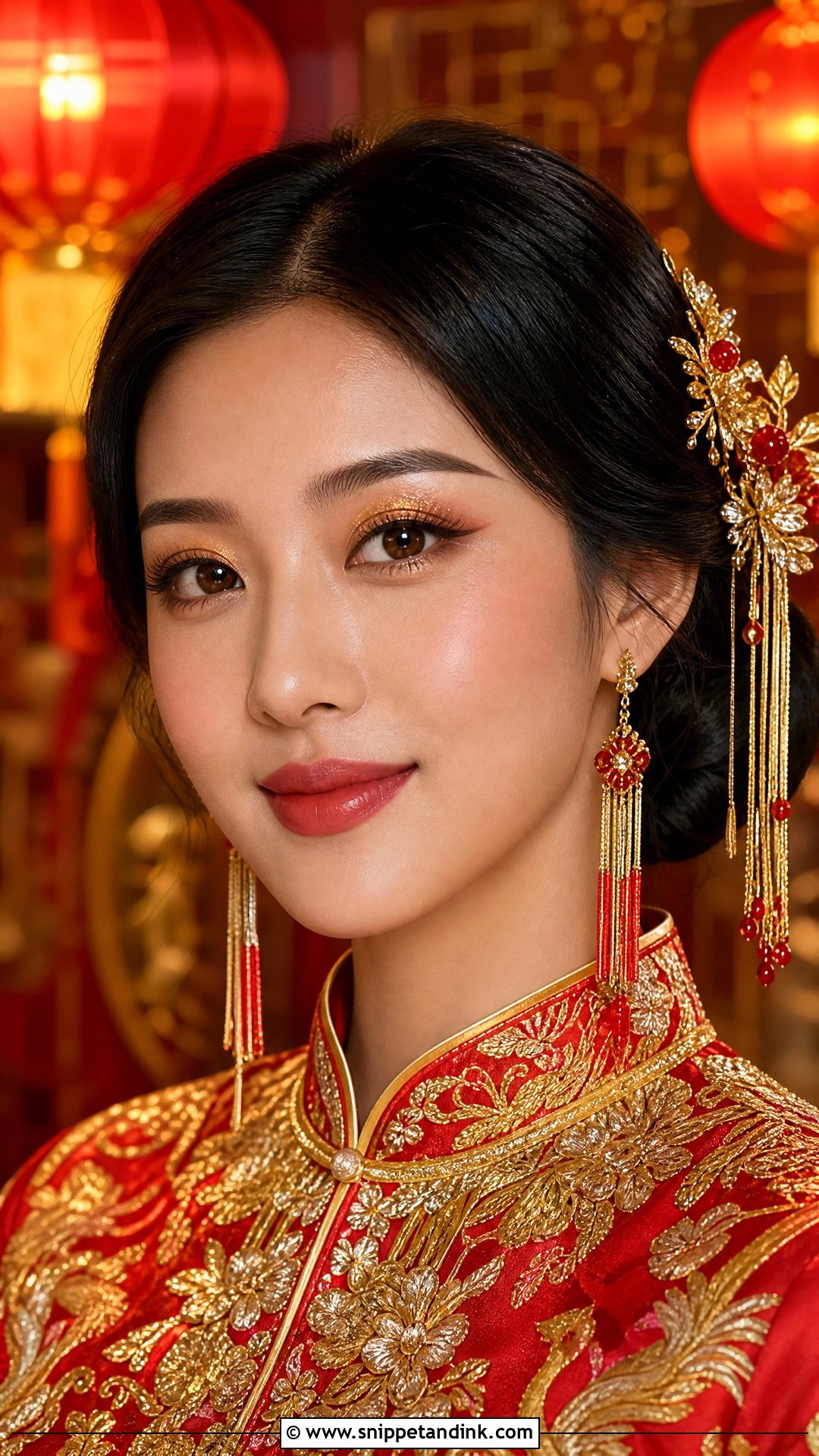 Gold Chinese Bridal Makeup - Snippet and Ink - 20 Chinese Asian Bridal Makeup Ideas