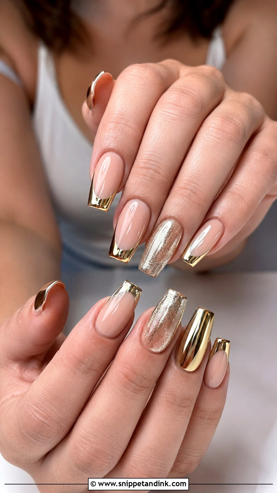 Gold Chrome Bridal Nails - Snippet and Ink - 20 Bridal Nails with Gold