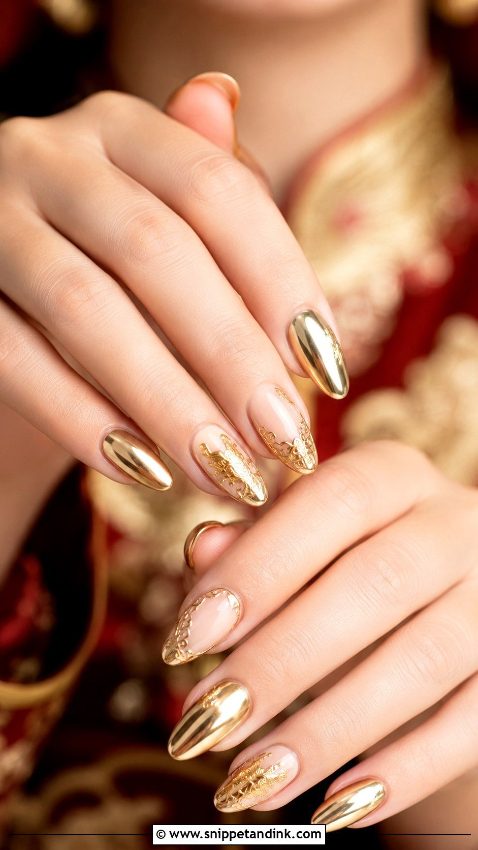 Gold Chrome Chinese Wedding Nails - Snippet and Ink - 20 Chinese Wedding Nails