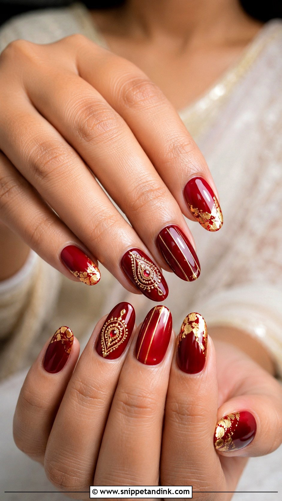 Gold Chrome Indian Bridal Nails - Snippet and Ink - 20 Indian Golden Bridal Nail Art Ideas