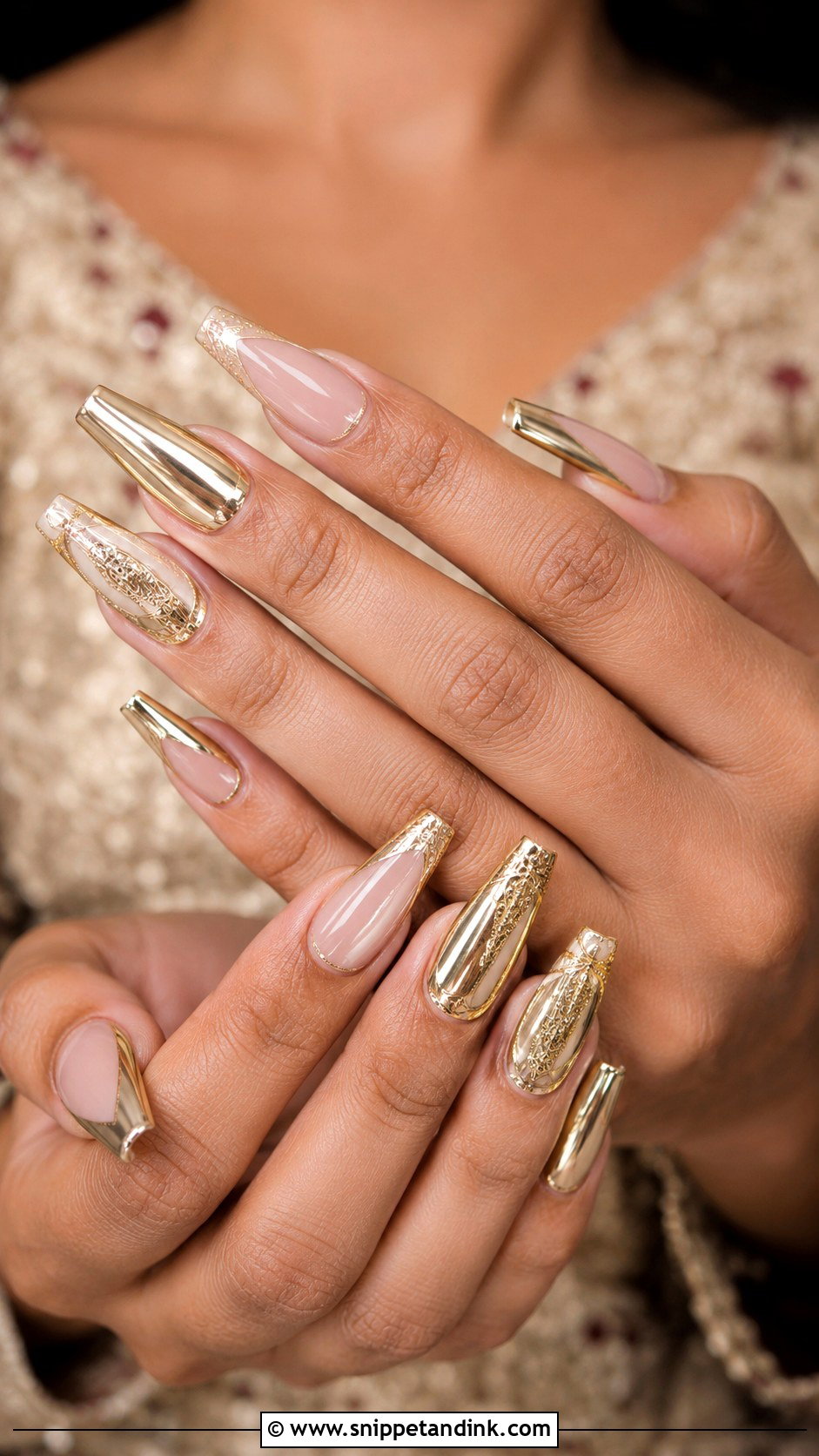 Gold Chrome Indian Bridal Nails - Snippet and Ink - 20 Elegant Indian Bride Wedding Nails