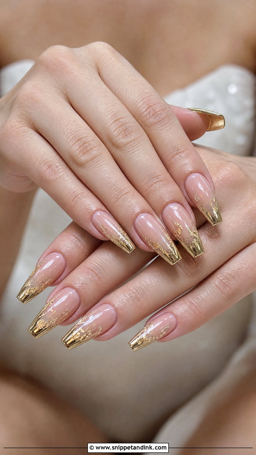 Gold Coffin Bride Nails - Snippet and Ink - 25 Elegant Gold Bride Wedding Nails