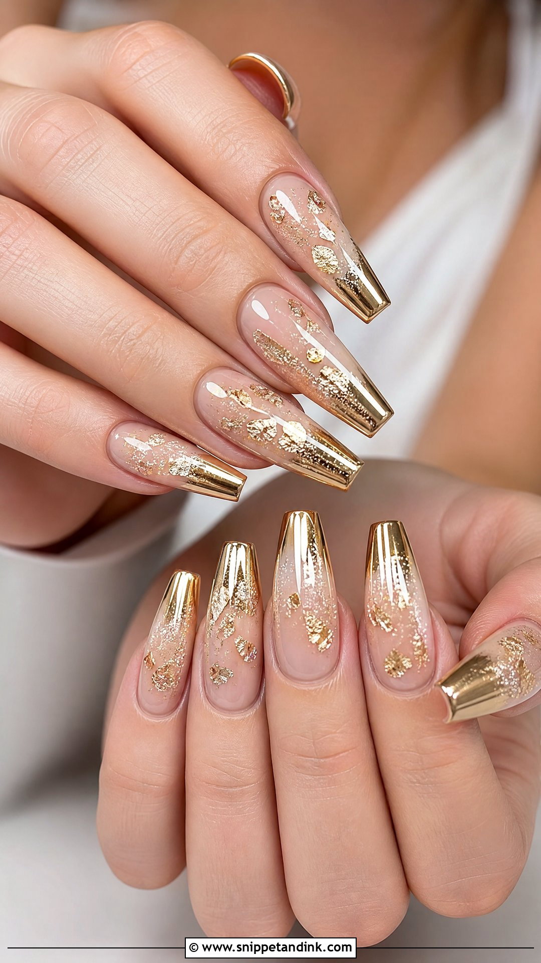 Gold Coffin Wedding Nails - Snippet and Ink - 25 Gold Wedding Nails