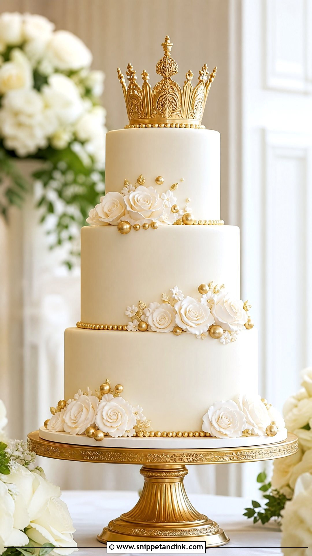 Gold Crown Wedding Cake - Snippet and Ink - 35 Crown Cake Ideas for Wedding