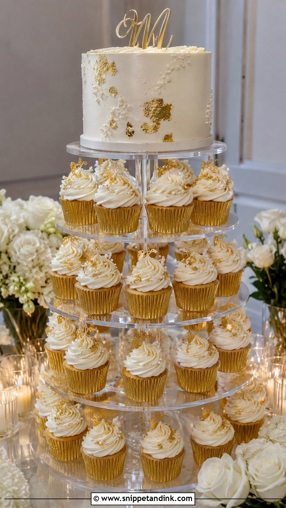 Gold Cupcake Wedding Cake - Snippet and Ink - 20 Cupcake Wedding Cake Ideas