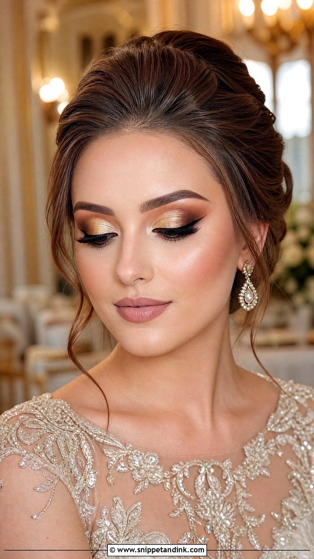 Gold Cut Crease Bridal Makeup - Snippet and Ink - 20 Gold Bridal Makeup Ideas