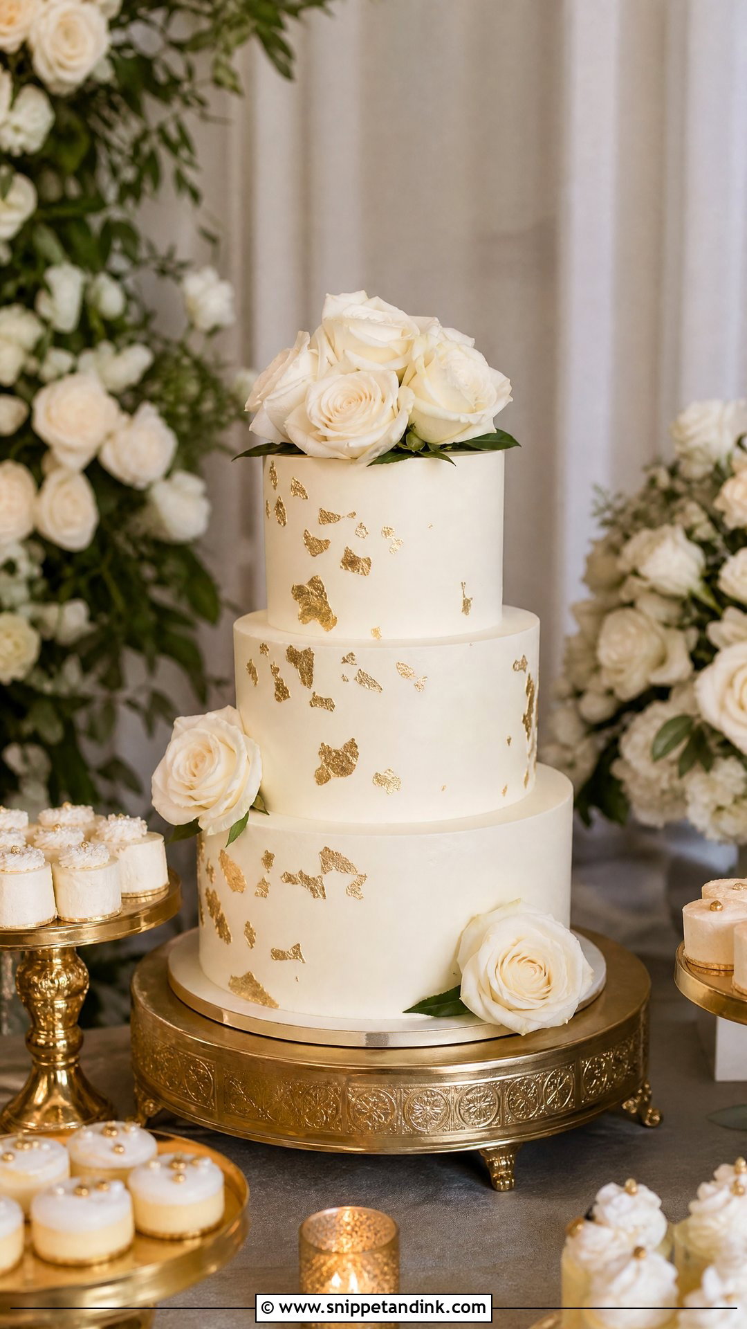 Gold Dessert Table Wedding Cake - Snippet and Ink - 35 Gold Cake Ideas for Wedding