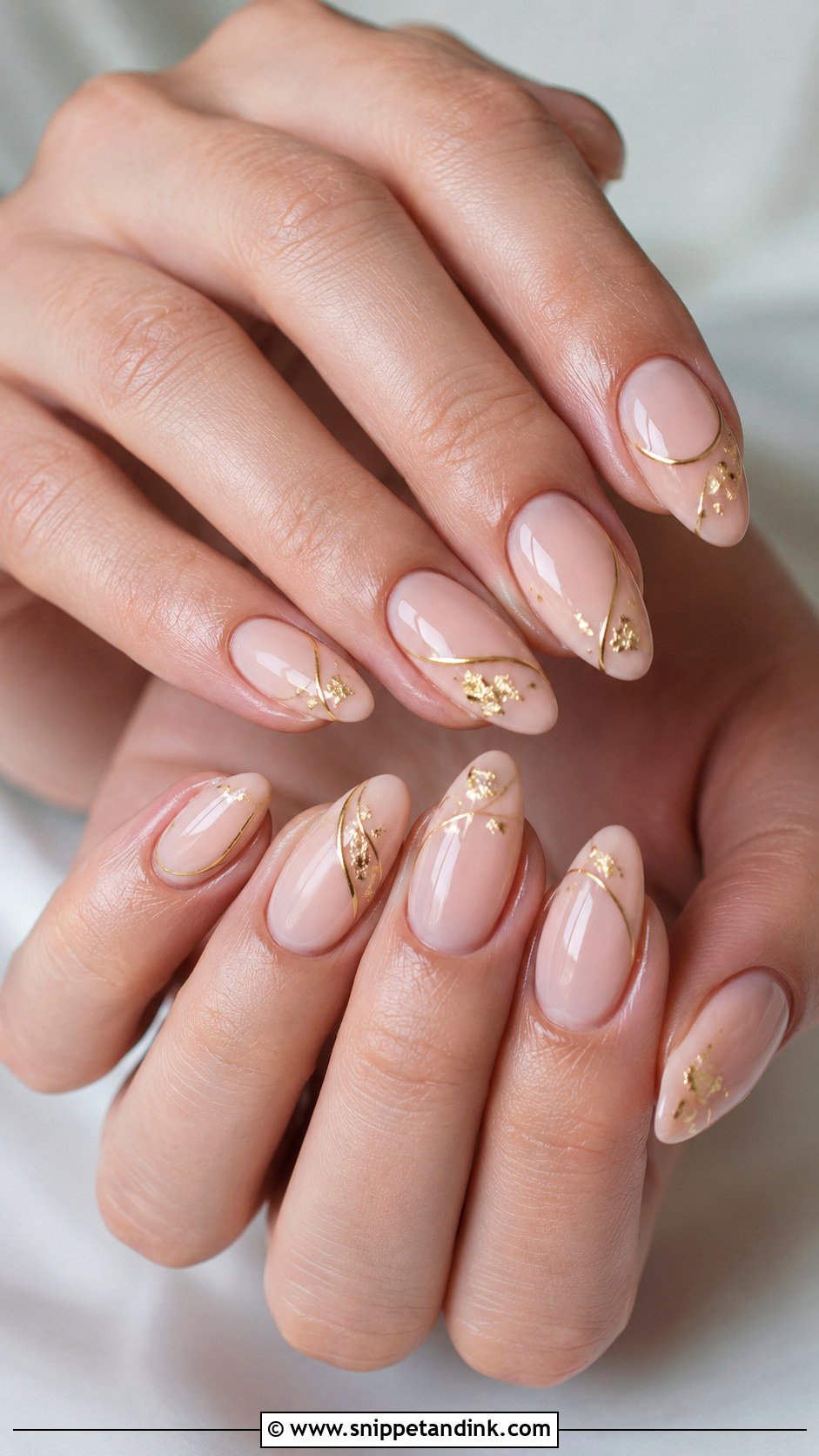 Gold Detail Acrylic Almond Wedding Nails - Snippet and Ink - 20 Acrylic Almond Wedding Nails for Bride