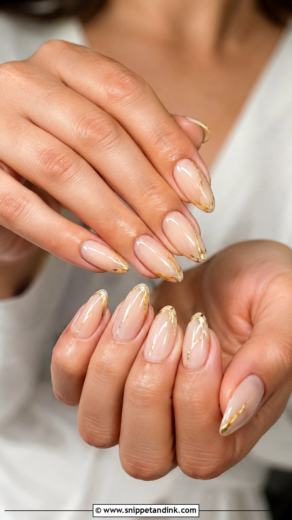 Gold Detail Almond Wedding Nails - Snippet and Ink - 20 Almond Shape Wedding Nails Bride