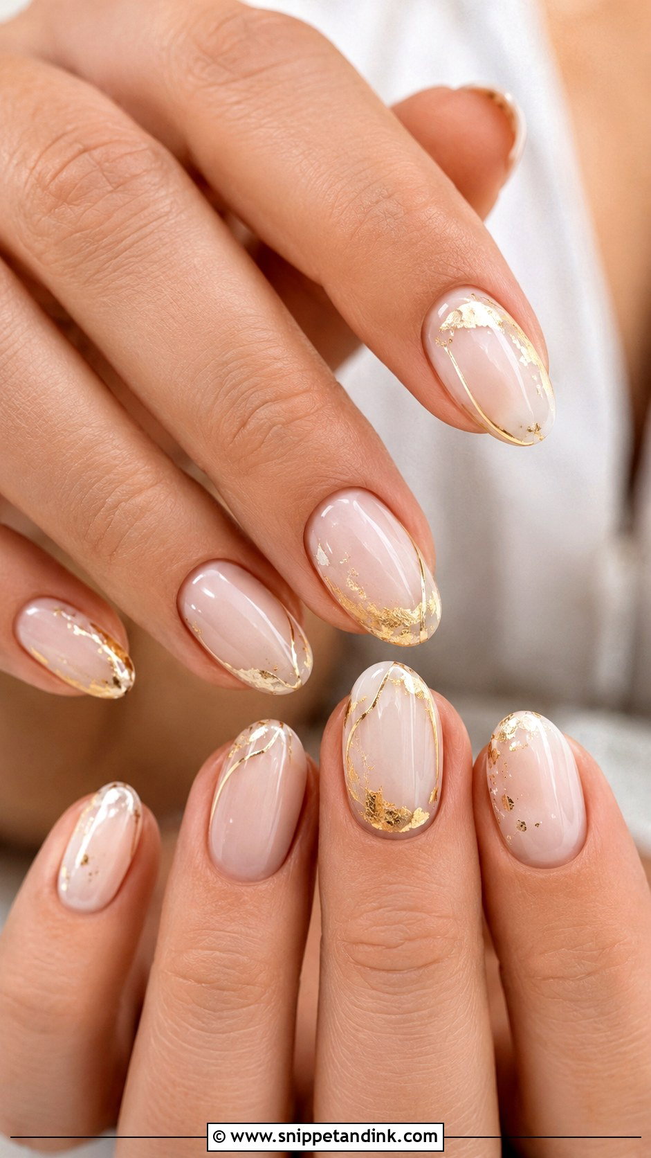 Gold Detail Bridal Acrylic Nails - Snippet and Ink - 20 Bridal Acrylic Nails
