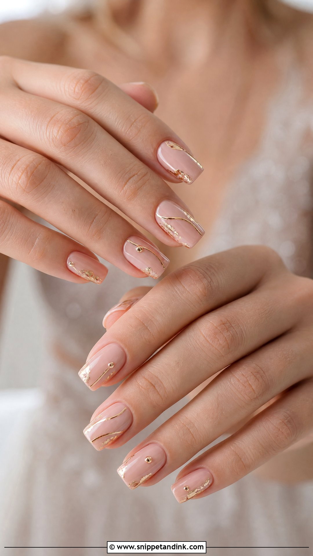 Gold Detail Bridal Nails - Snippet and Ink - 25 Unique Bridal Nails