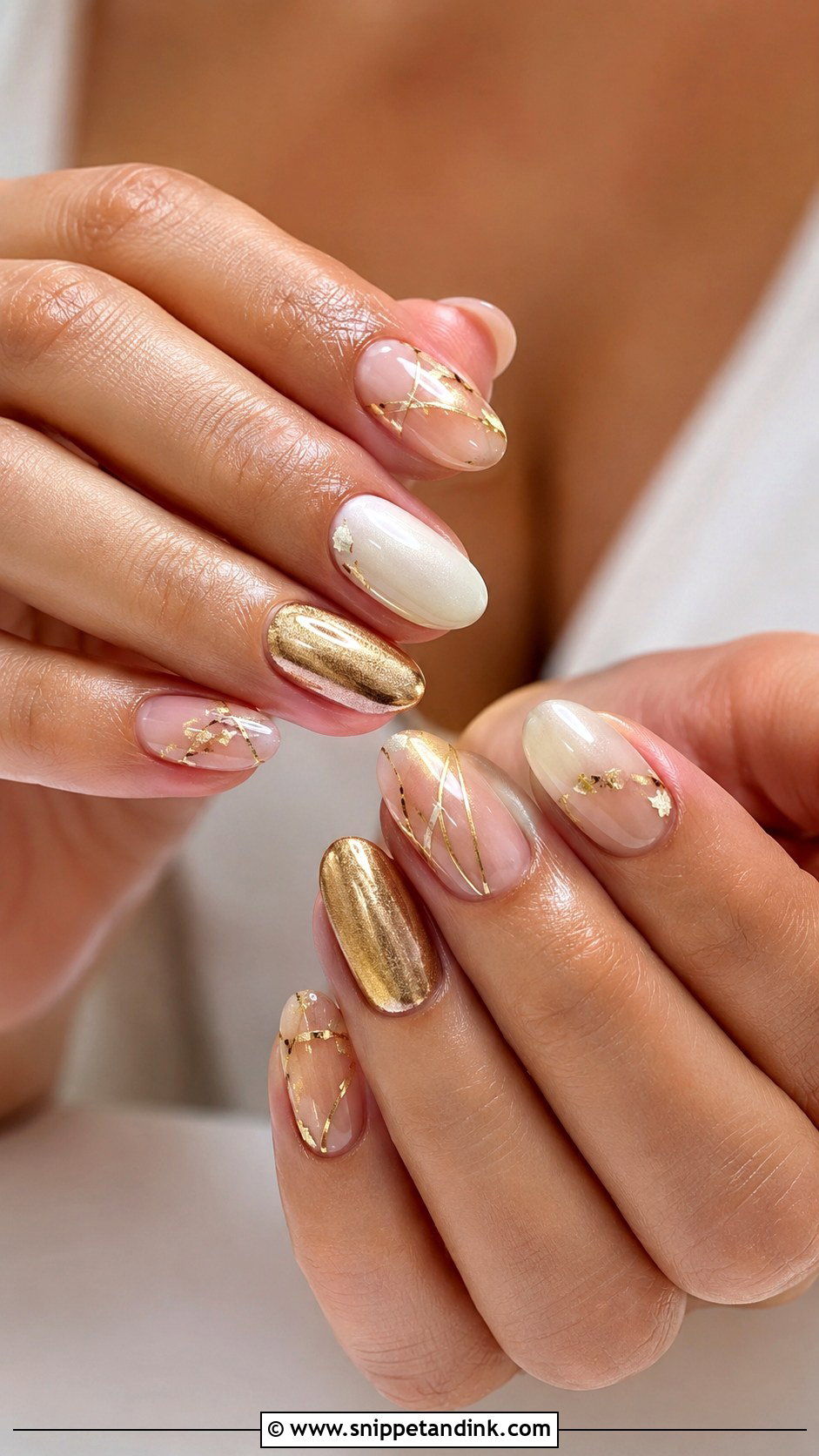 Gold Detail Bridal Nails - Snippet and Ink - 20 Bridal Wedding Nail Designs