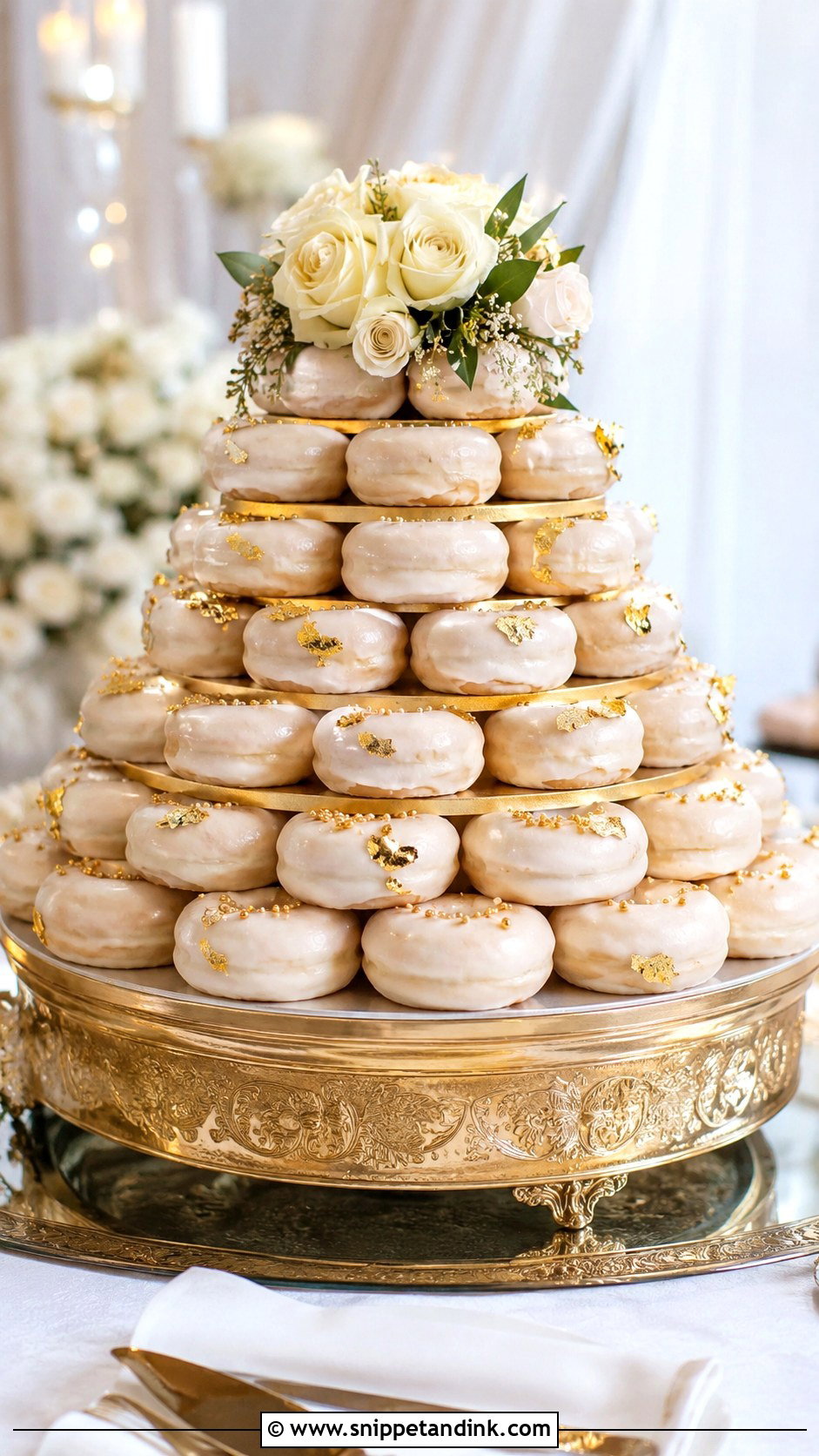 Gold Donut Wedding Cake - Snippet and Ink - 20 Wedding Donut Cake Ideas