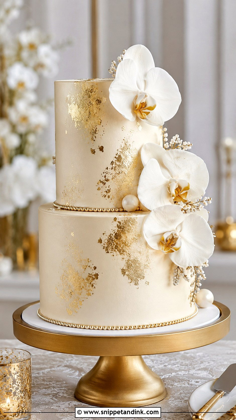 Gold Double Decker Wedding Cake - Snippet and Ink - 20 Double Decker Cake Design Ideas for Wedding