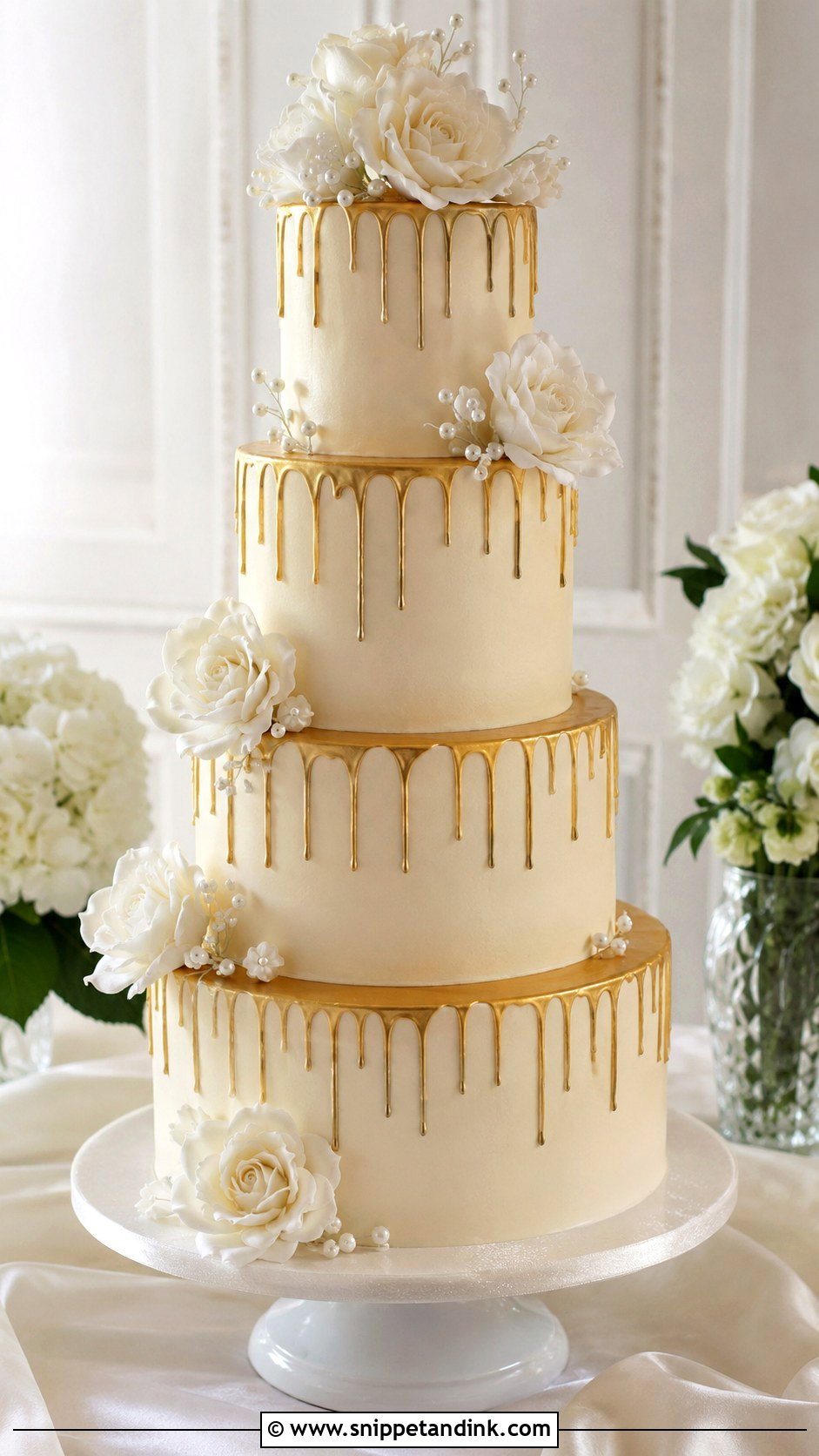 Gold Drip 4 Tier Wedding Cake - Snippet and Ink - 25 Elegant Gold 4 Tier Wedding Cake Ideas